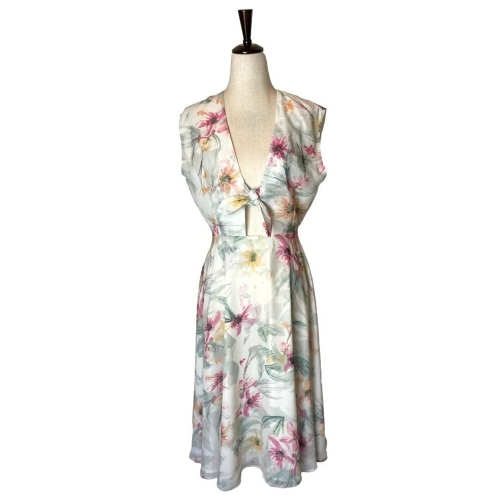 Yumi Kim Ivory Spring Fling Floral Tie Bodice Reminisce Midi Dress‎ Size S